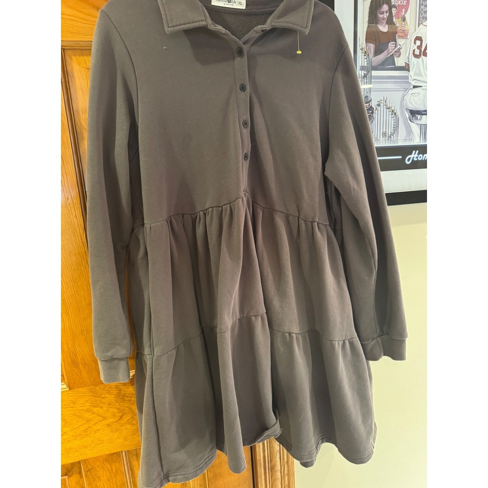 Natural Life XL gray Tiered Sweatshirt Dress Long Sleeve Collared – Small Stain - Picture 5 of 12
